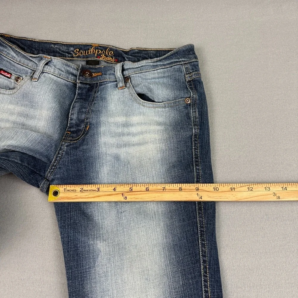 Southpole Flare Jeans Womens Sz‎ 9 Y2K Low Rise Bootcut Stretch Denim Front Fade